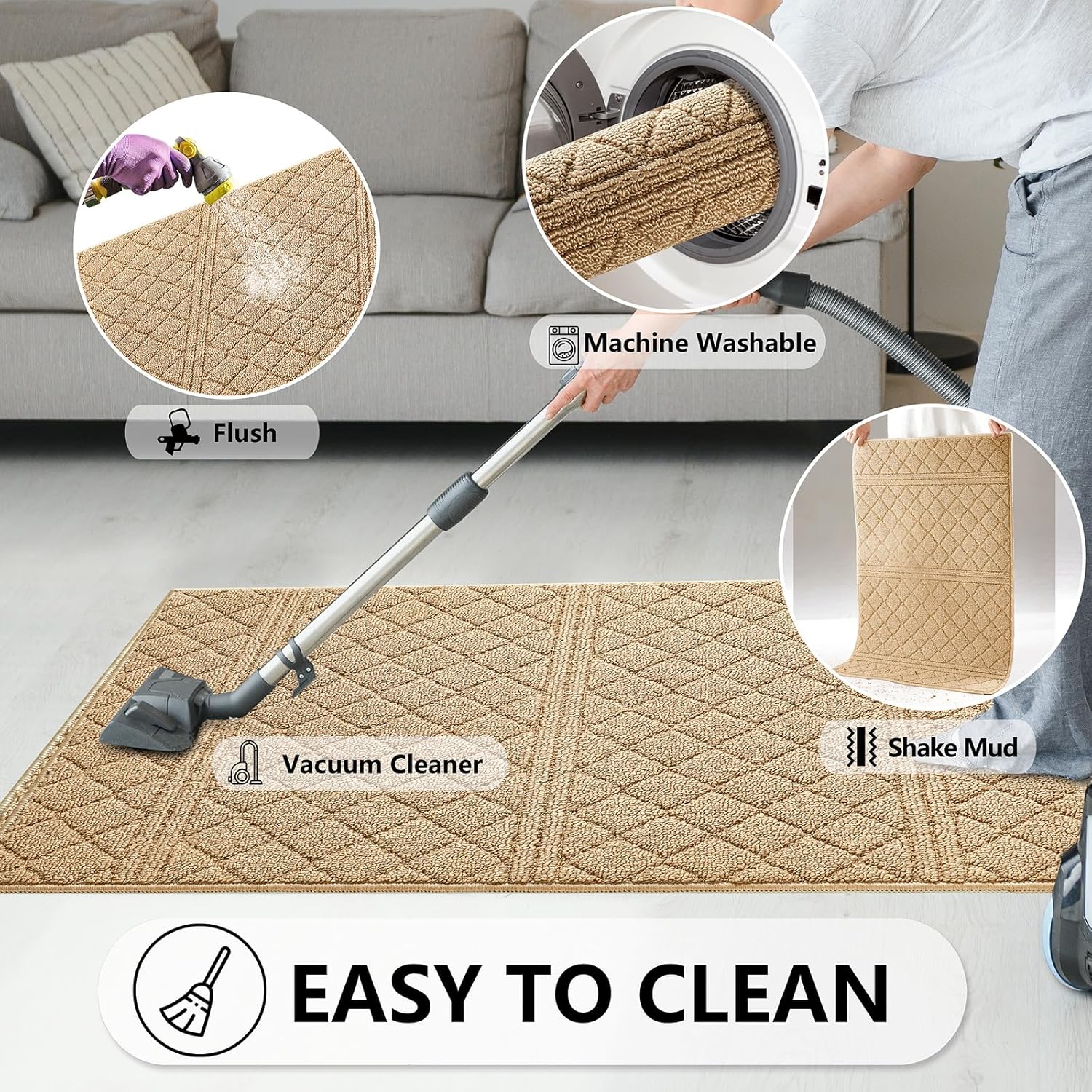 REFETONE Indoor Doormat, Front Back Door Mat 24"x36" Absorbent Rubber Backing Non Slip Door Mats, Low-Profile Resist Dirt Entrance Rugs, Machine Washable Door Rug Inside Floor Mat for Entryway, Brown