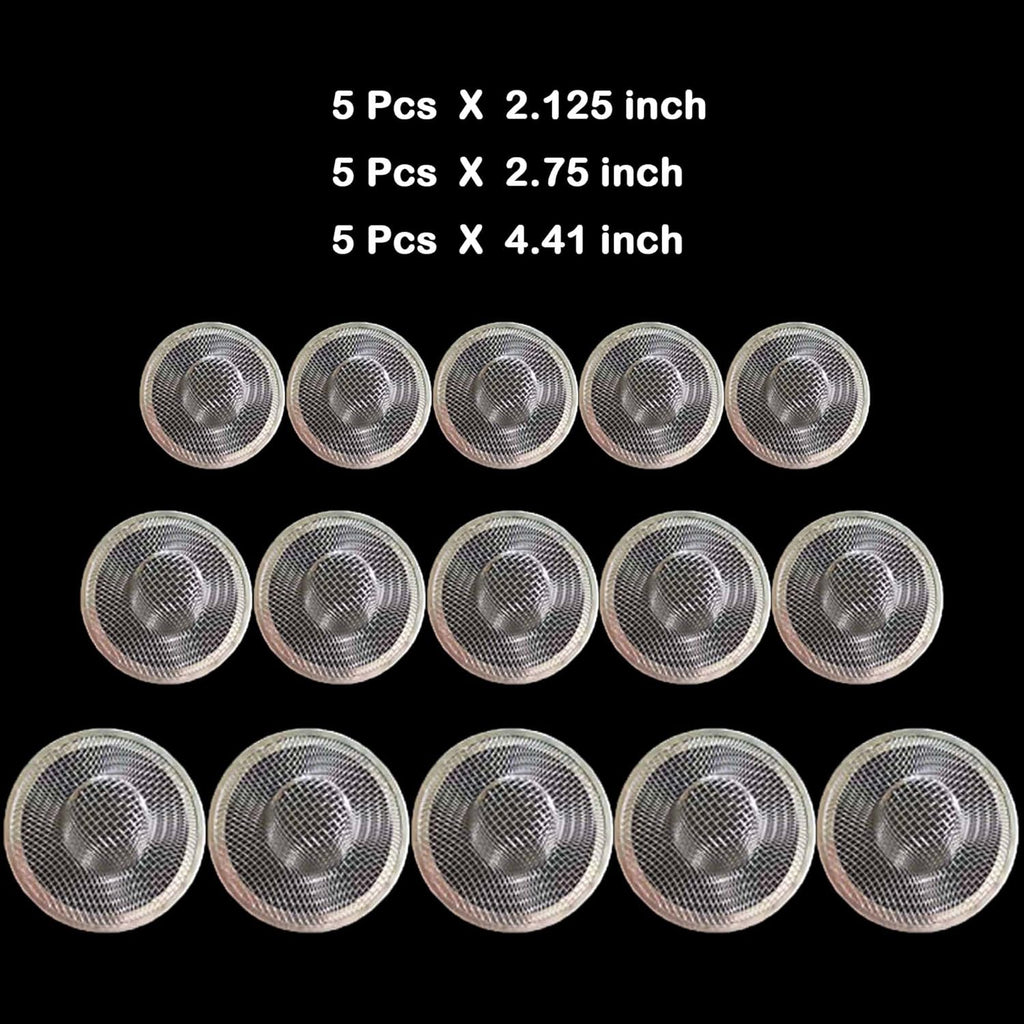 Bathroom Mesh Sink Drain Strainer Screen, 15PCS Drain Mesh Basket Cover Stainless Steel Slop Basket Filter Trap Tub Drain Screen Hair Catcher for Shower Utility Drain (2.125''&2.75"&4.41'')