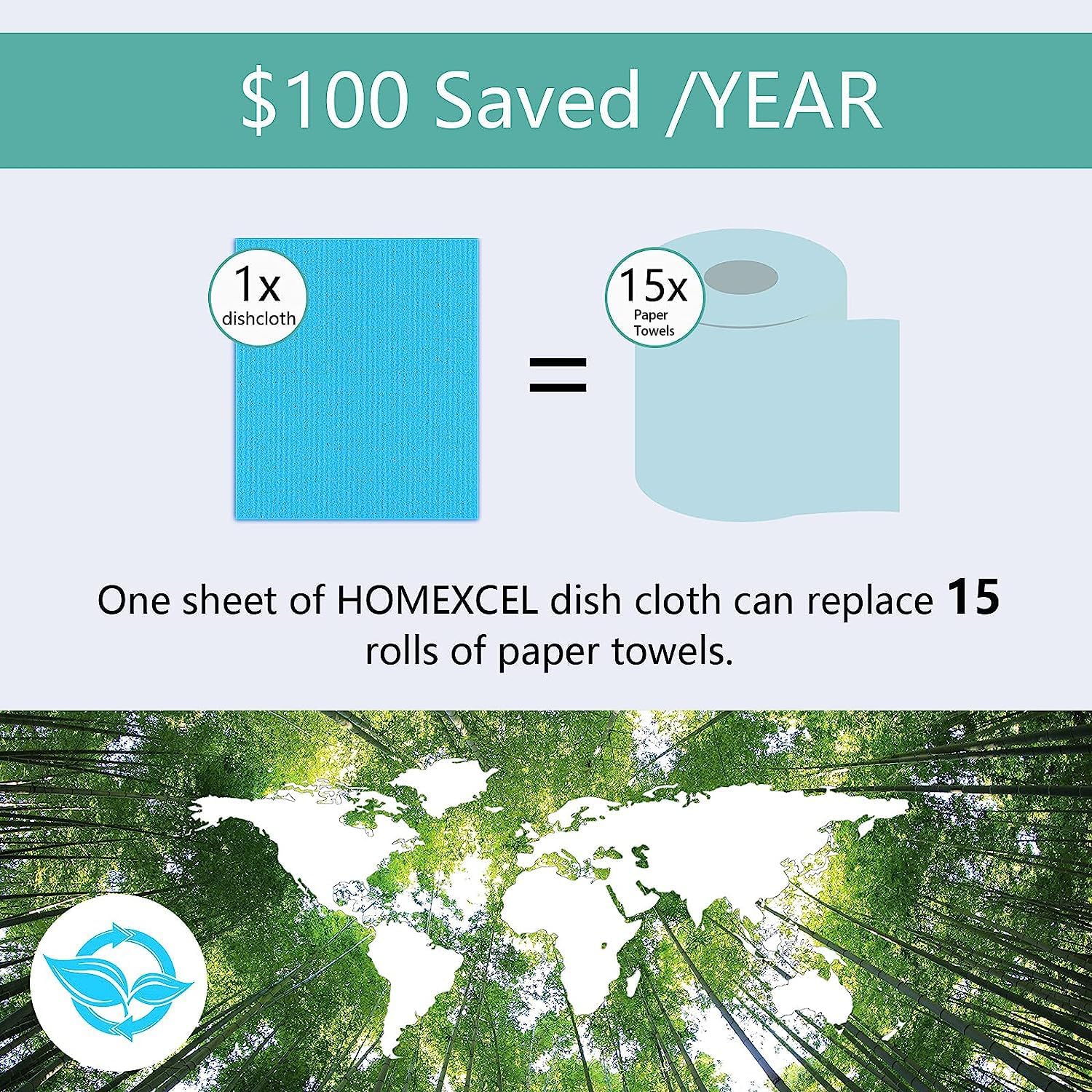 HOMEXCEL Swedish Dishcloths for Kitchen 10 Pack, Sponge Dish Cloth for Counters & Washing Dishes, Reusable and Absorbent Paper Towels, 3 Colors Assorted