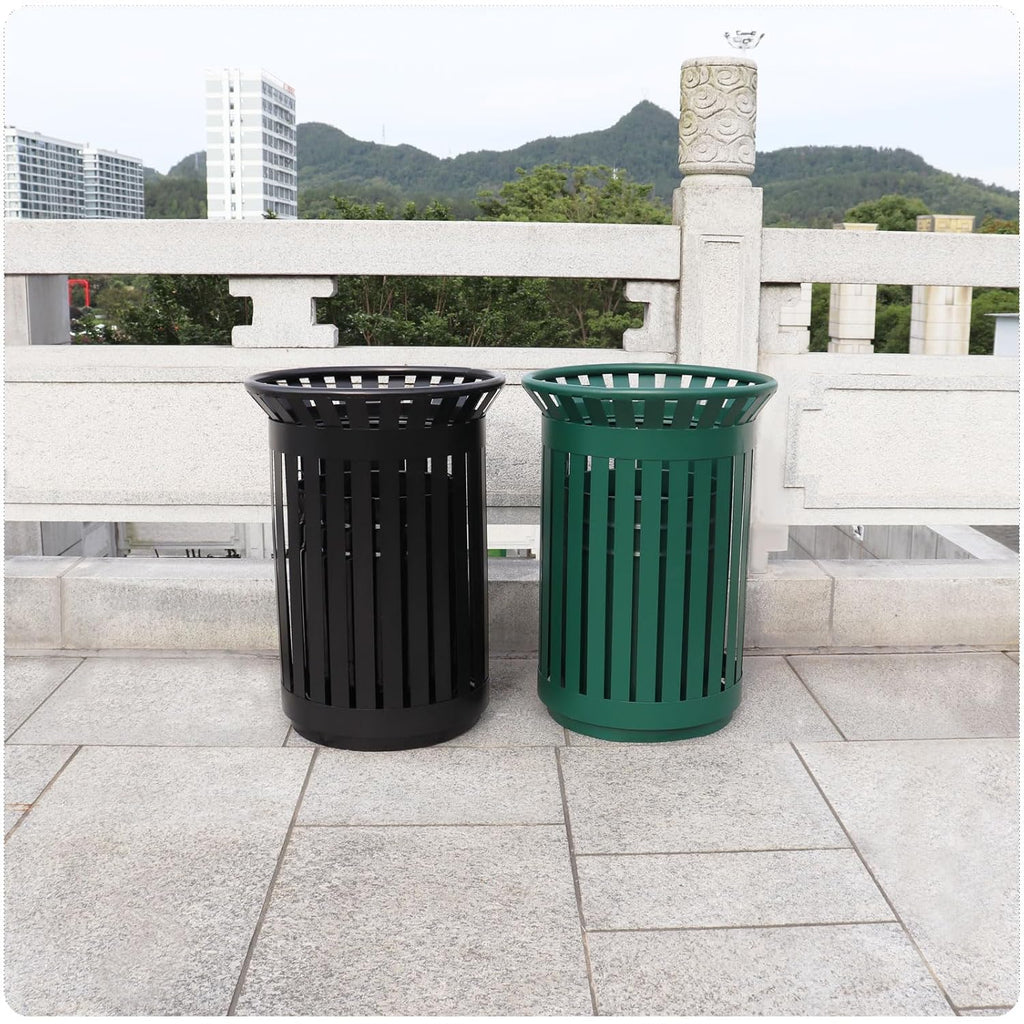 Outdoor Metal Slatted Trash Receptacle,Waste Receptacle，Commercial Trash Cans,Zone Round Garbage Bin,Square Hotel Street Patio Indoor Metal Stan (Big-Green)