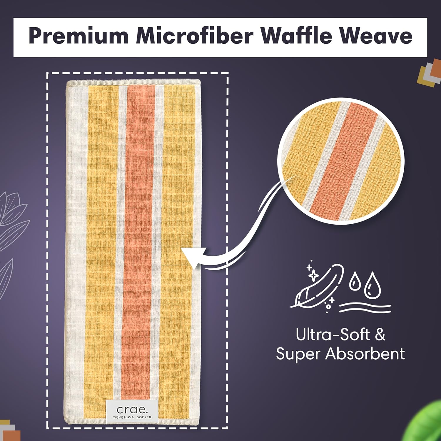 2 Double Sided Microfiber Hand Towels, 17x27 Inches Waffle Design Kitchen Towels Set, Durable & Soft Fast Drying Hand Wash Cloth and Dishcloth for Everyday Use at Home (Pat & Tricky- Green/Cream)