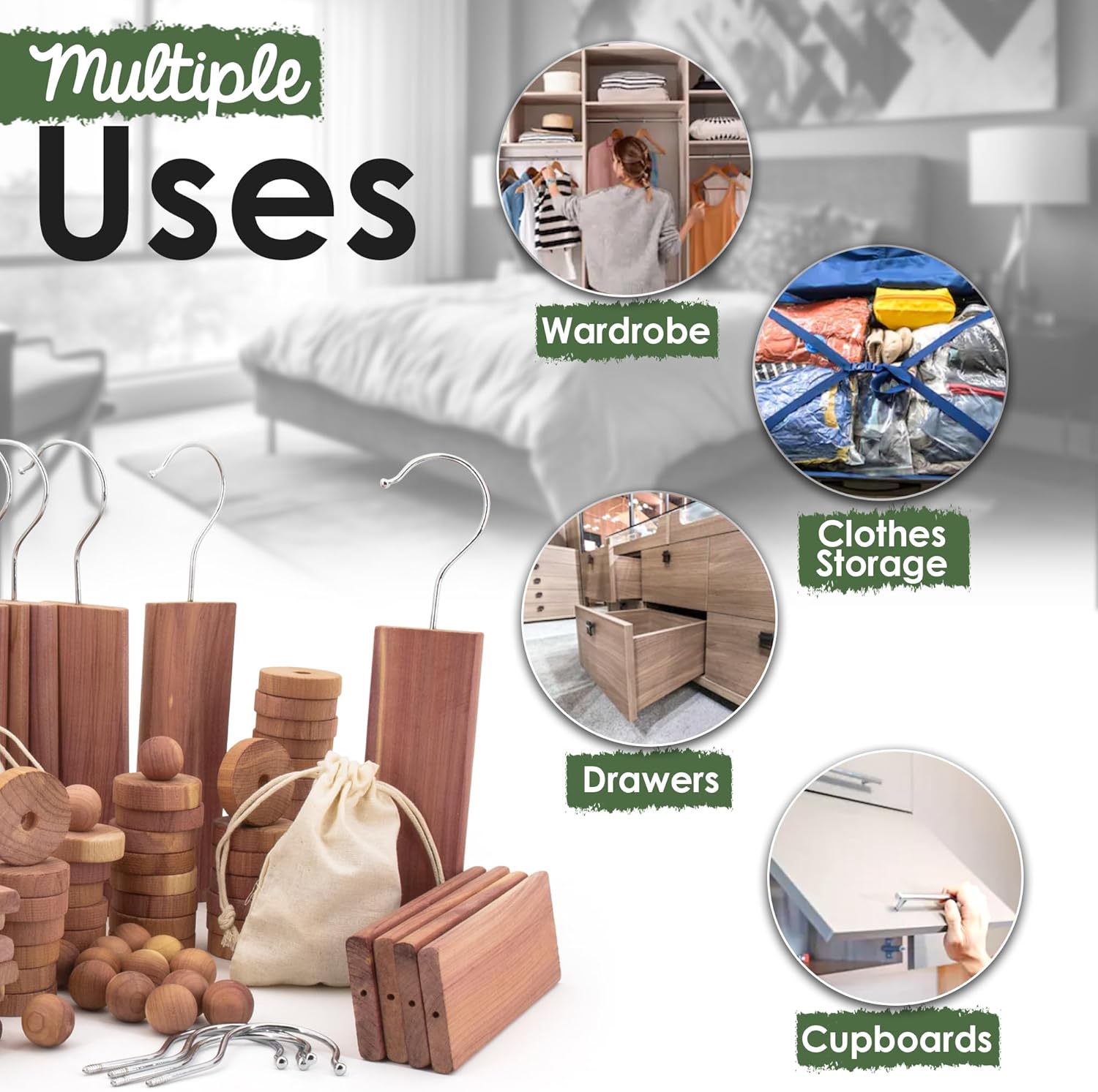 ecoKiwi Cedar Blocks for Clothes Storage Mega Bundle Box - Cedar Hangers x20, Balls x75 & Rings x55-100% Natural Oil Planks & Chips for Closets & Drawers - Aromatic Red Cedar Wood with Sandpaper