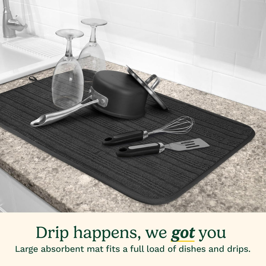 Cuisinart Dish Drying Mats for Kitchen Counter - (2) 18" x 24" Ultra Absorbent Dish Drying Mat XL - Foldable, Machine Washable, Fast Drying Dish Mat (Horizontal Stripes)