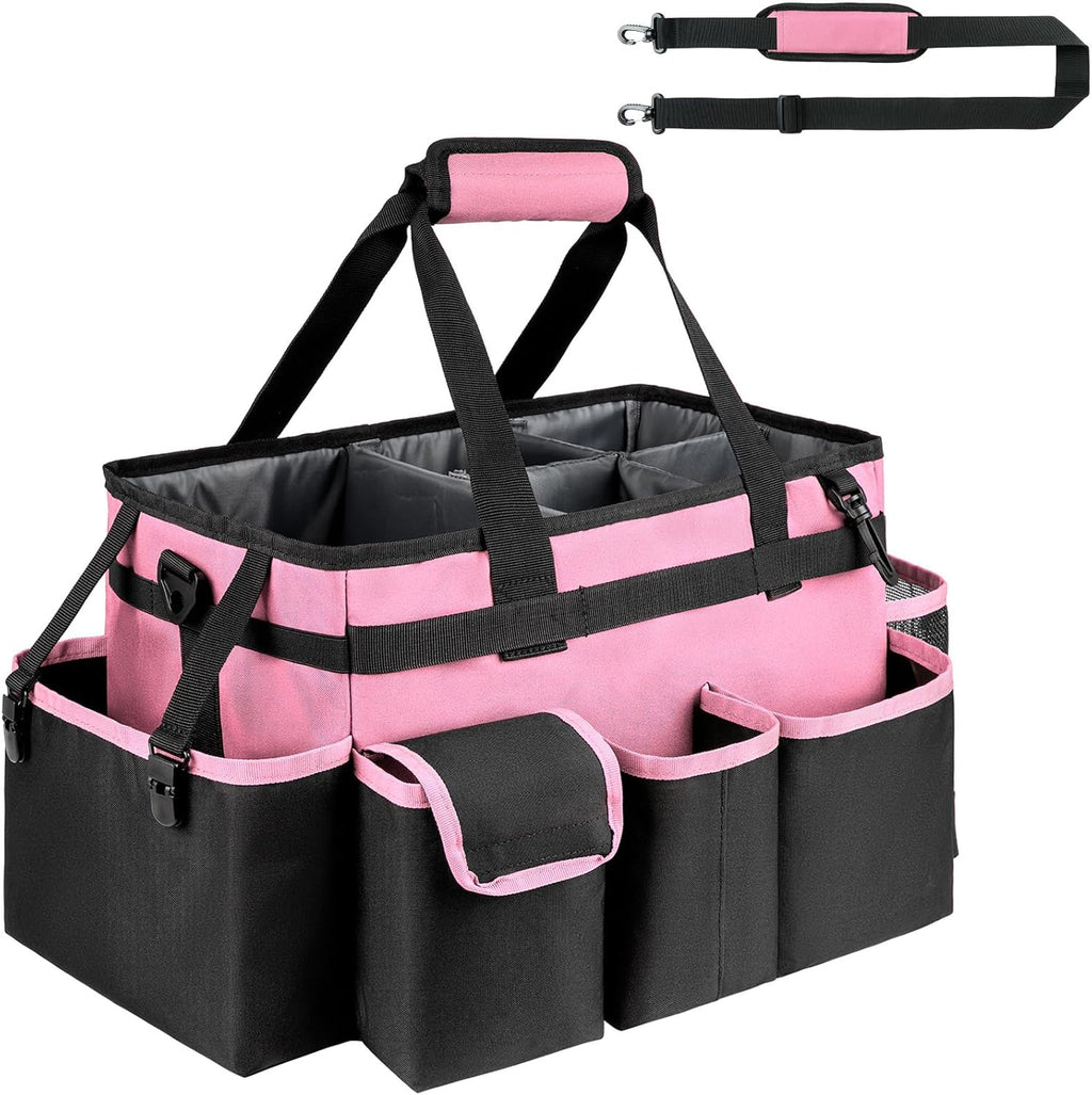Cleaning Caddy,Large Cleaning Bags for Housekeepers,Cleaning Supplies Organizer with Handle,Pink
