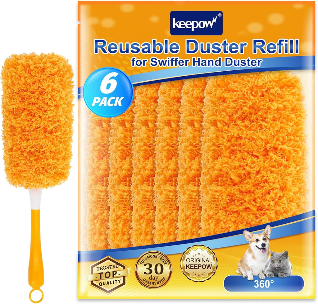 KEEPOW, 6-Pack Microfiber Reusable Refills Compitable with Hand Duster, 360 Degree Dry Microfiber for Cleaning Duster Heavy Duty Refills