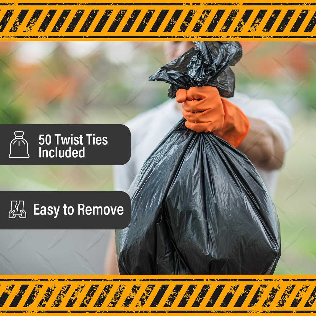 Extra Heavy Duty Black Contractor Garbage Bags 55 Gallon, 50 Trash Bags, Construction Grade, 3 mil, Made in USA