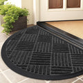 Smiry Half Circle Front Door Mat Outside Entrance, Heavy Duty Outdoor Indoor Natural Rubber Doormat, Non Slip, Trap Dirt and Moisture, Easy Clean, Low Profile Patio Porch Entryway Mat, 29.5x17, Black