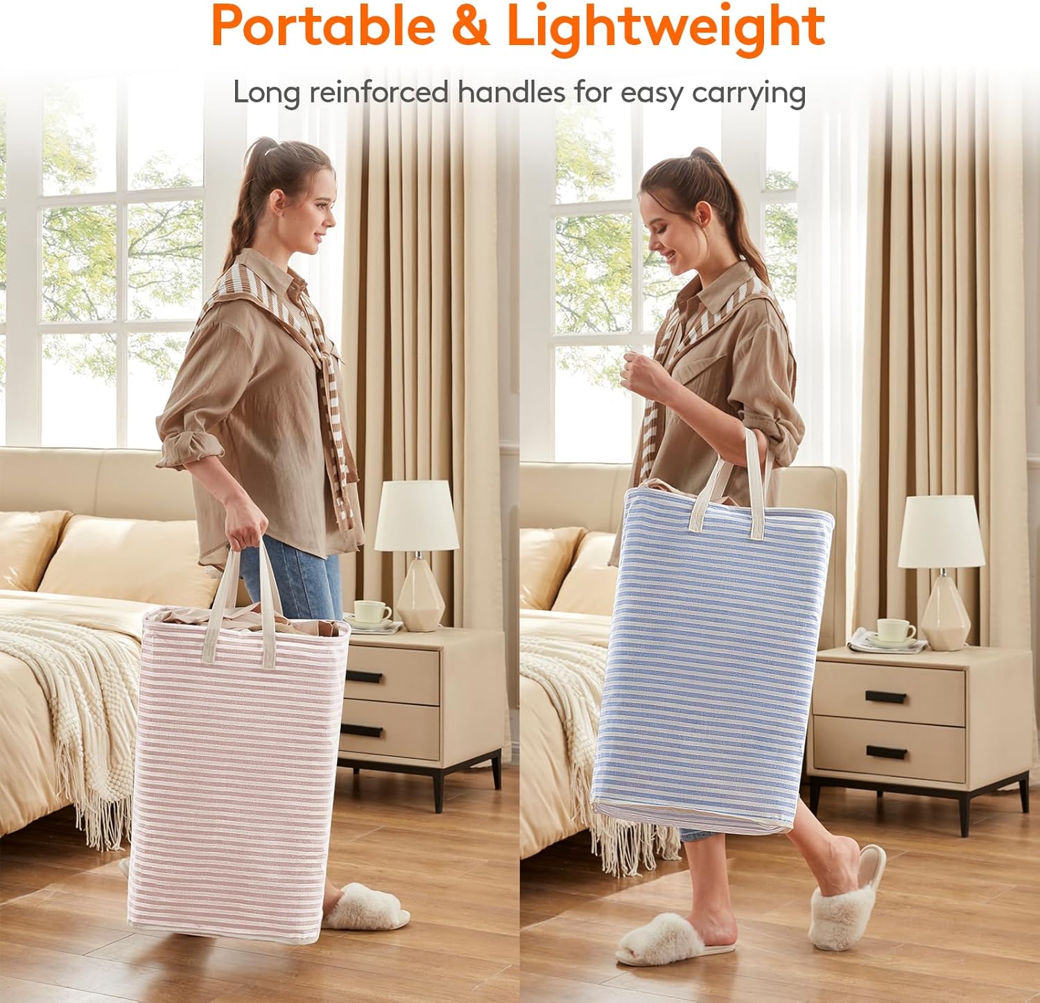 Lifewit 2 Pack Laundry Hamper Large Collapsible Laundry Basket, Freestanding Waterproof Cloth Hamper with Easy Carry Handles in Laundry Room Bedroom Bathroom Dorm for Adult, Pink&Blue, 2 x 80L