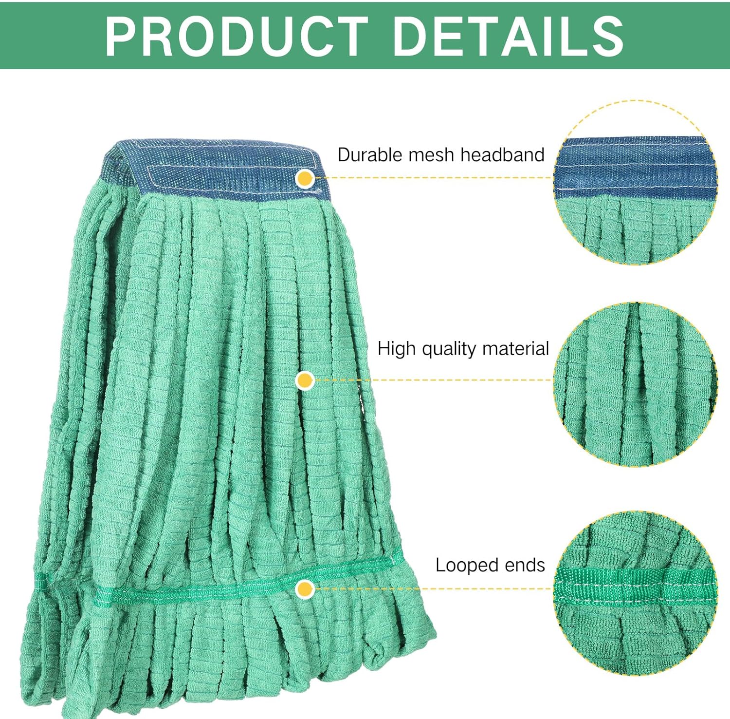 Lallisa 10 Pcs Commercial Mop Head Replacement Tube Microfiber Mop Heads for Floor Cleaning Industrial Mop Heads Looped End Wet Mop Head Refill for Home Commercial Industrial Use (Green,18 oz)