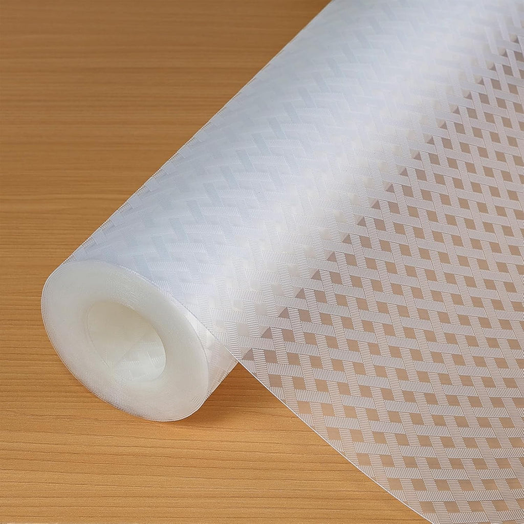 Shelf Liners 22 in x 20 ft EVA Drawer Mats, Non-Adhesive Cupboard Protector, Kitchen Cabinet Lining Fridge Liner (Clear Crossed Stripe, 56x610cm)