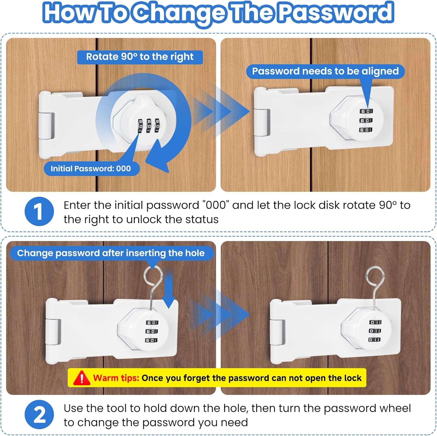 Keyless Cabinet Lock with Combination Code - 3-Digit Password Hasp Latch Lock for Drawers, Bifold Closet Door and Double Sided Door (White, 4.5 Inch)