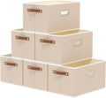 Yawinhe Fabric Storage Bins with Handles, Foldable Baskets for Shelves, Cubes with 3 Handles, Large Boxes for Clothes, Beige, 16.9''Lx11.8''Wx10.2''H, 6-Pack