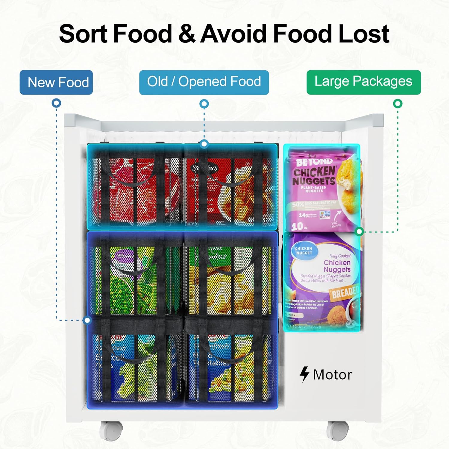 iSPECLE Deep Freezer Organizer Bins - 2 Pack Large Stackable Freezer Organizer Bins for 5 to 7 Cu.Ft Chest Freezers Easy Get Foods without Digging, Faster Freezing Better Freshness, Black
