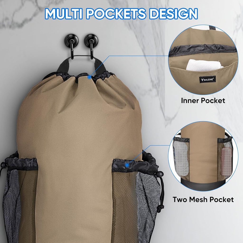 BALEINE 120L Laundry Bag Backpack, 900D Oxford Fabric Large Travel Laundry Bags with Shoulder Straps and 2 Mesh Pockets for College Dorm, Apartment, Laundromat (Khaki, 120L)