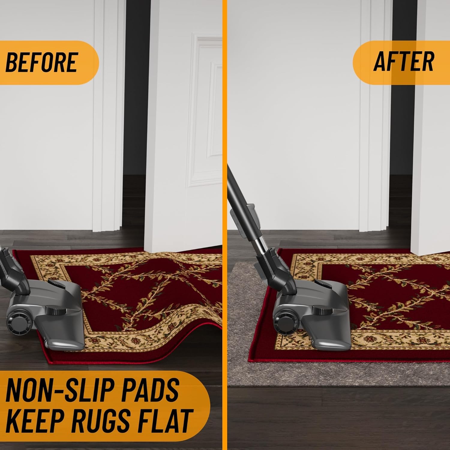Ottomanson 8' x 10' Non-Slip Rug Pad Gripper 1/4 Inch Thick Dual Surface Felt + Rubber Gripper - Safe for All Floors, Brown
