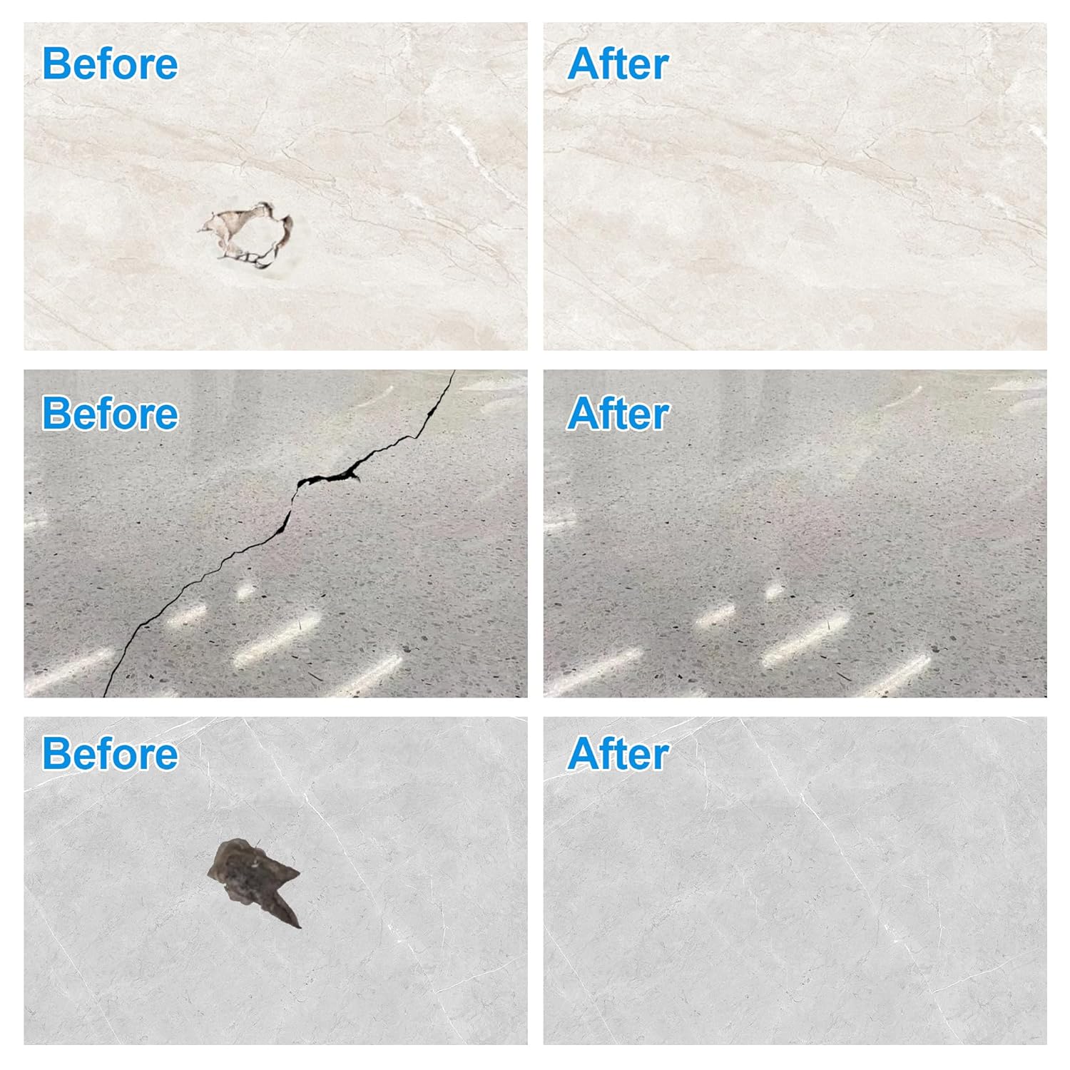Marble and Granite Repair kit, Quartz Countertop Repair Kit for Chip Dents Cracks Holes Scratchs, Premium Marble Granite Quartz Laminate Formica Travertine Corian Stone Epoxy Filler
