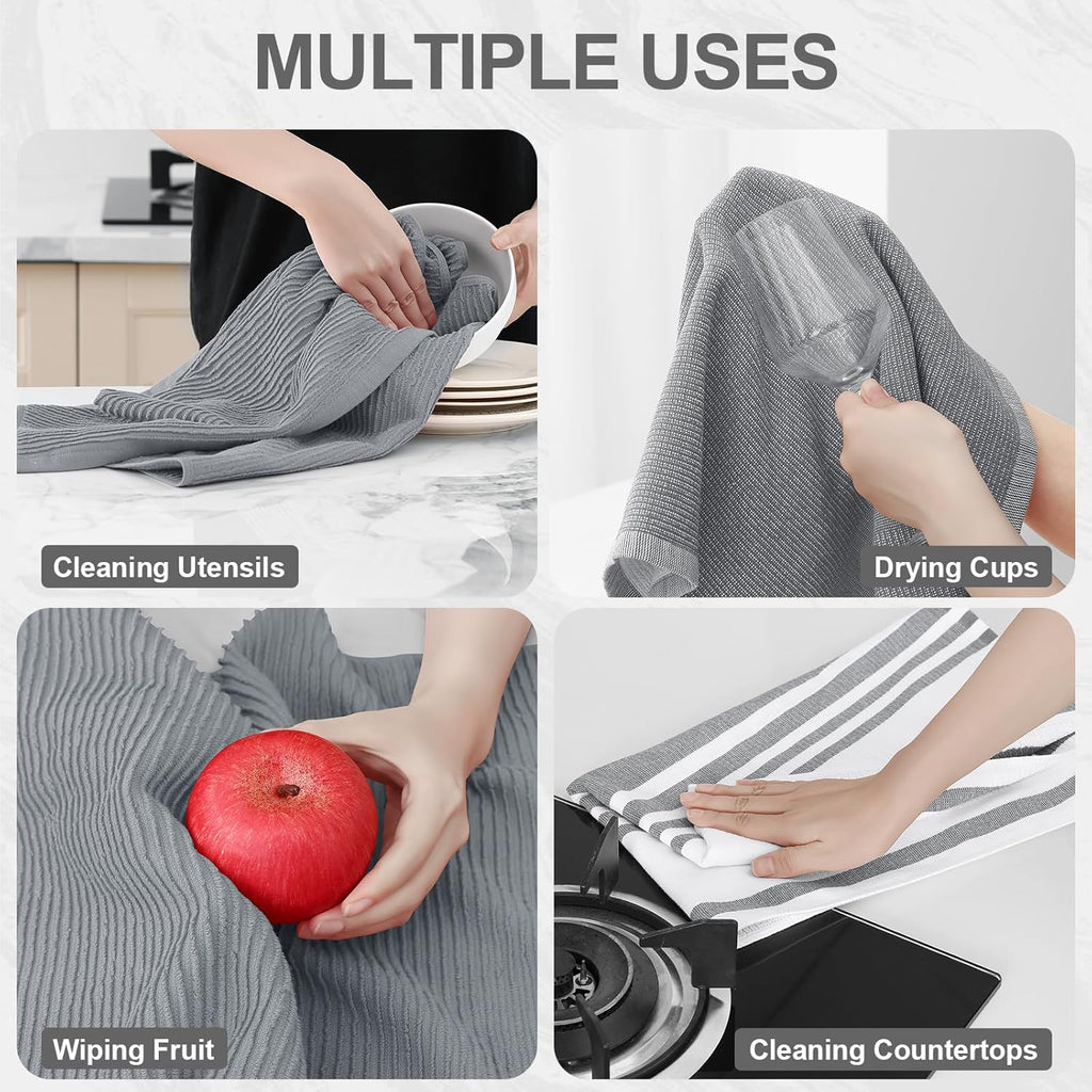 Homaxy Premium Kitchen Towels(18”x 28”, 3 Pack), Large Cotton 380 GSM Kitchen Hand Towels, Soft and Absorbent Terry Dish Towels, Multipurpose Tea Towel Set with Hanging Loop, Grey