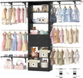 Closet System - 4.75-8FT Closet Organizer System with Wooden Drawers & Cube Storage Organizer, Up To 96" Closet Systems for Nursery & Walk-In Closets with Cuttable Hanging Shelving, Black