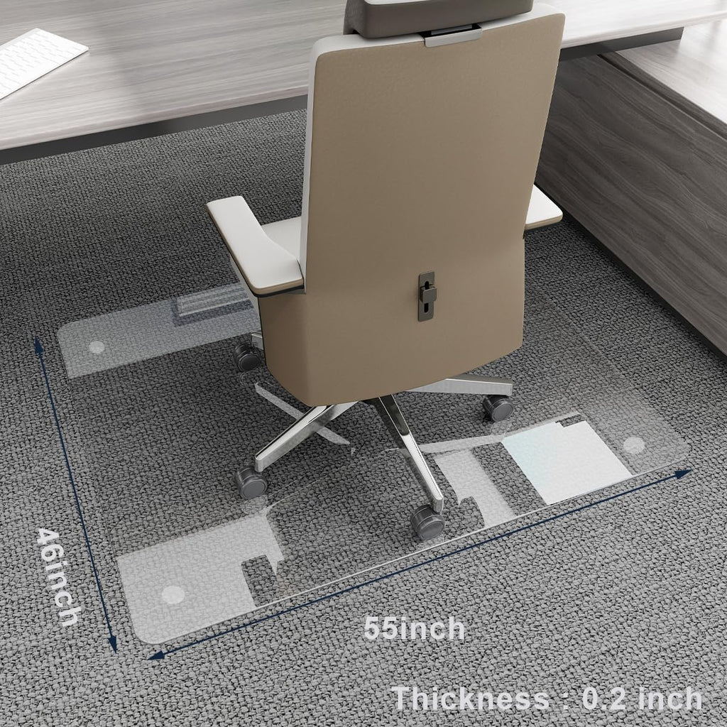 46" x 55" Chair Mat for Carpet - Office Chair Mat - Tempered Glass Floor Mat for Home/Office/Carpet Clear Computer Floor Mat - with 4 Anti-Slip Pads