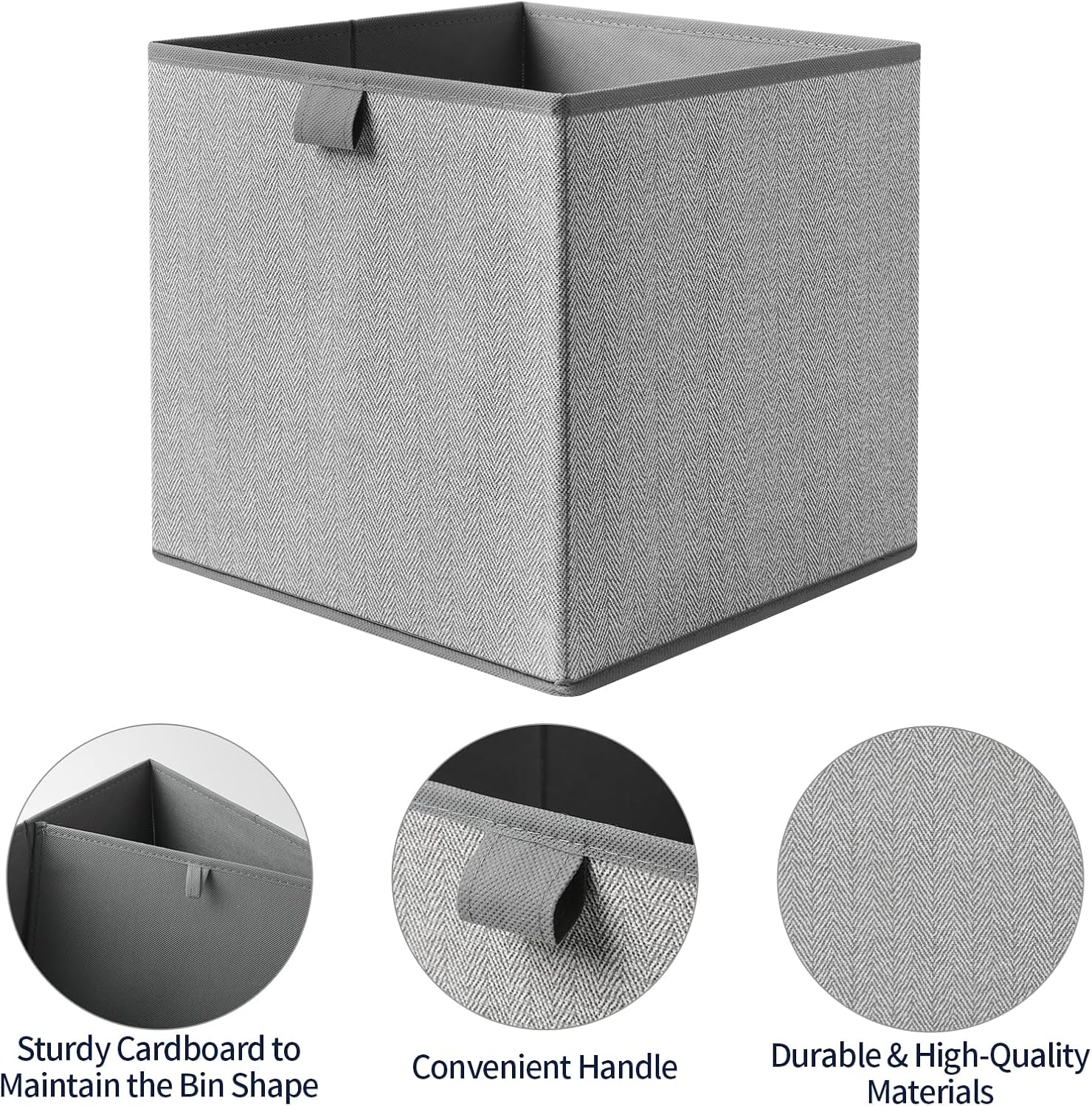Storage Baskets, 11.8-Inch Woven Fabric Bins, Storage Cubes with Reinforced Handles, Organizer Bins for Closet Shelves, Foldable, for Toys, Clothes, Natural Beige (3PCS/Grey-11.8*11.8*11.8inch)