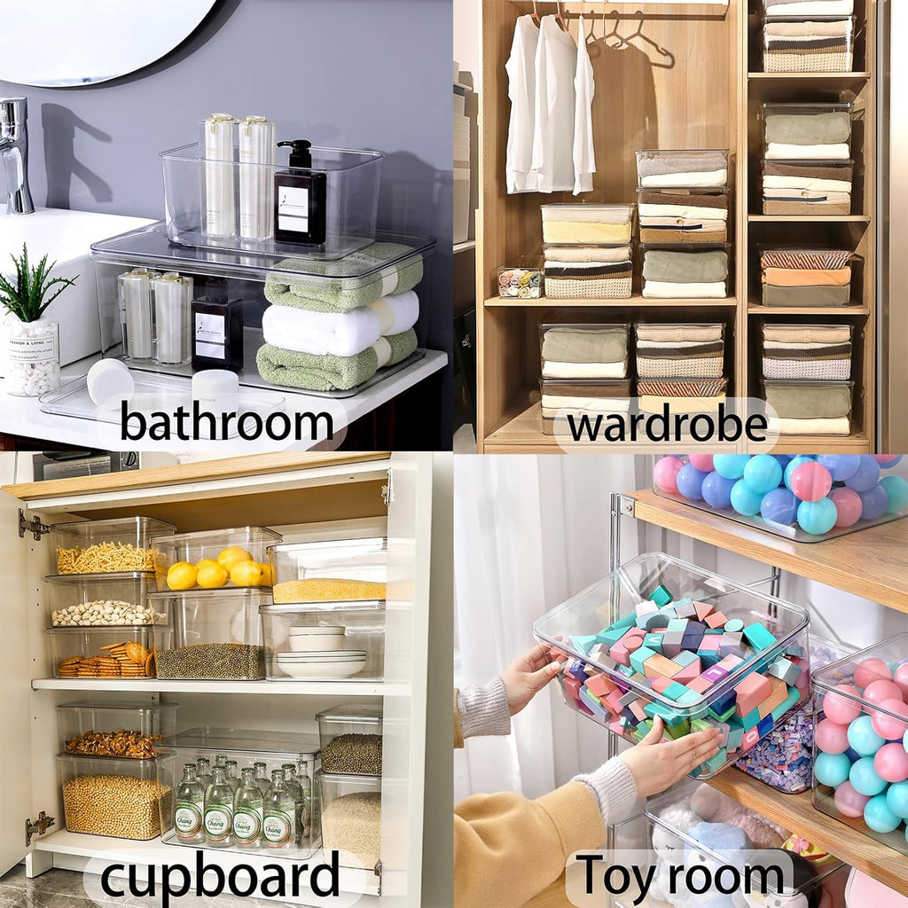 Lidded Plastic Storage Bins Set Clear Desk Basket Box Organizer Kitchen Container Clothes Laundry Closet Cabinet Shelf, Organization and Storage for Shelves Office Bathroom(clear 3XL+2M)