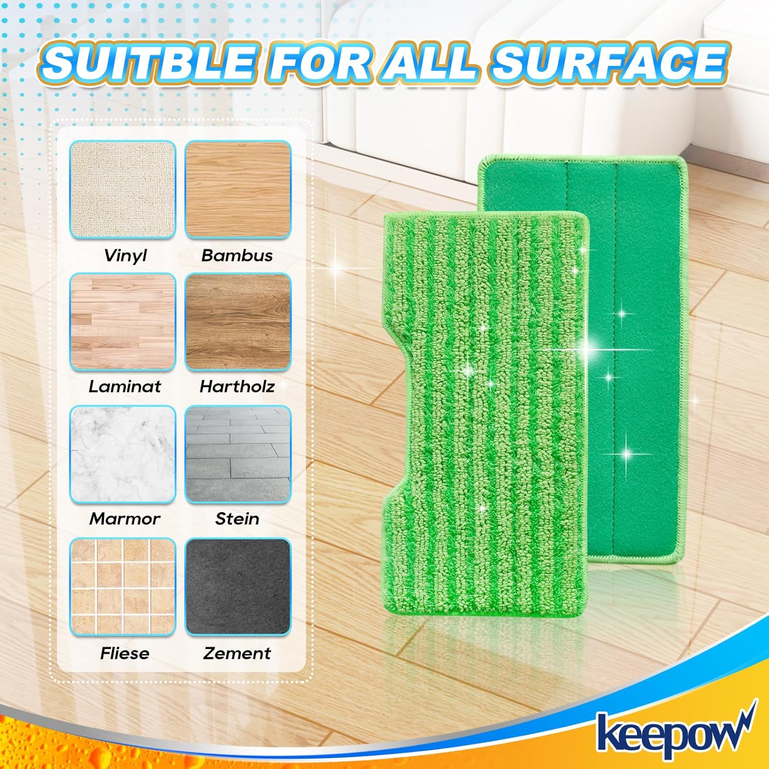 KEEPOW Reusable Mop Replacement Pads Compatible with Shark Vac Mop VM252 VM200 VC205 VM250 /QM250 VM190 VM200P12, Washable Vacuum Mop Pad Refills, Upgraded Design of Dirt Chamber (1+3+6 Pads)