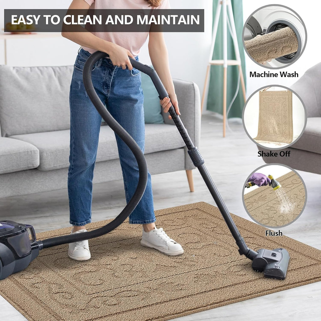 FONEYI Indoor Door Mat 36" x 59", Dirt Trapper Door Mats Non-Slip Entryway Rugs Washable, Absorbent Resist Dirt Welcome Mat, Low Profile Inside Floor Mats for Front Back Door and Entryway, Beige