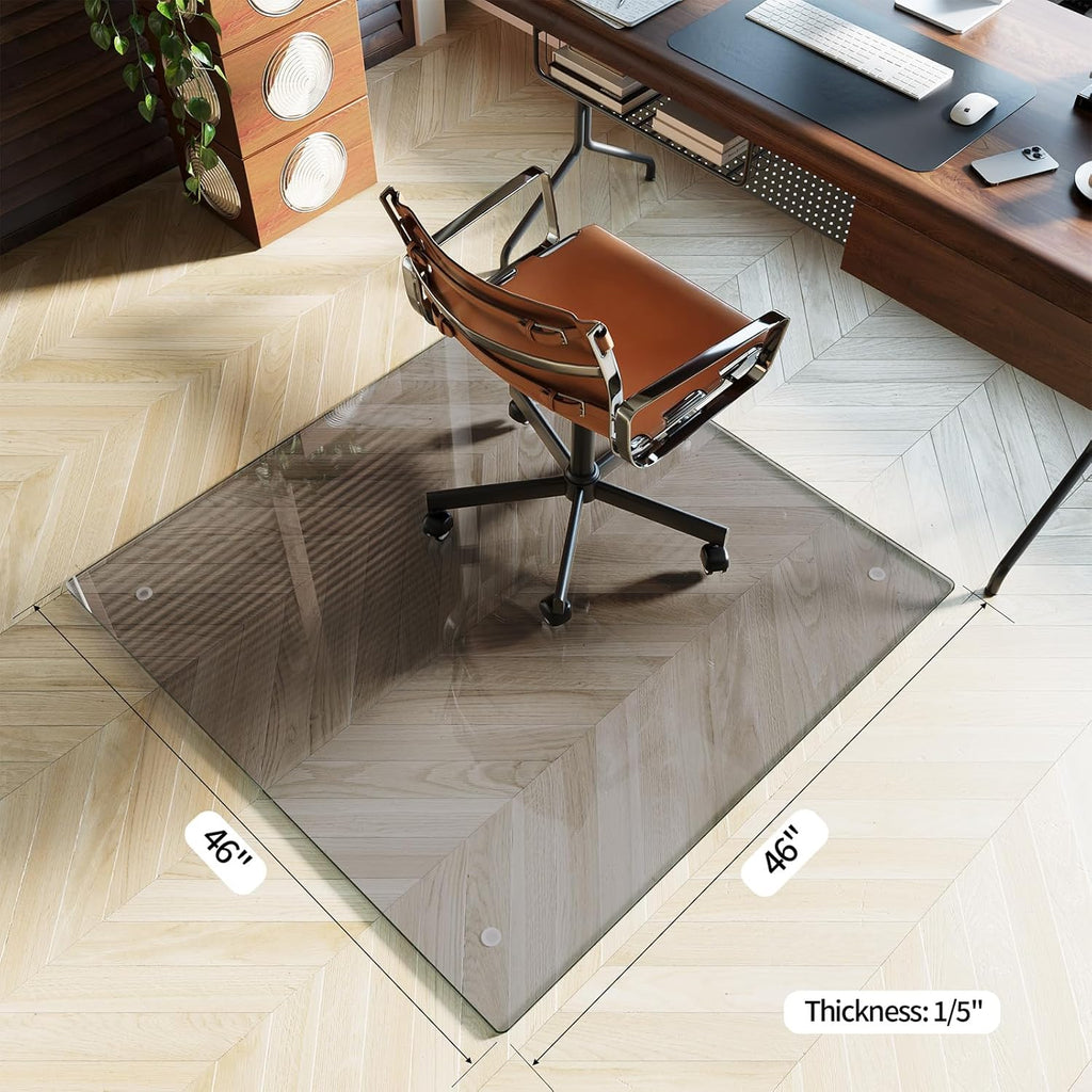Koonmi Tempered Glass Chair Mat for Hardwood Floors & Carpets, 40" x 60“ Grey Heavy Duty Office Floor Protector with Noise-Free Gliding Shatterproof for Home Office Desk