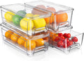 4 Pack Fridge Organizer Drawers, Stackable Pantry Organizers and Storage, Clear Pull-Out Refrigerator Organizer for Fruit, Vegetable Storage and Keep Fresh