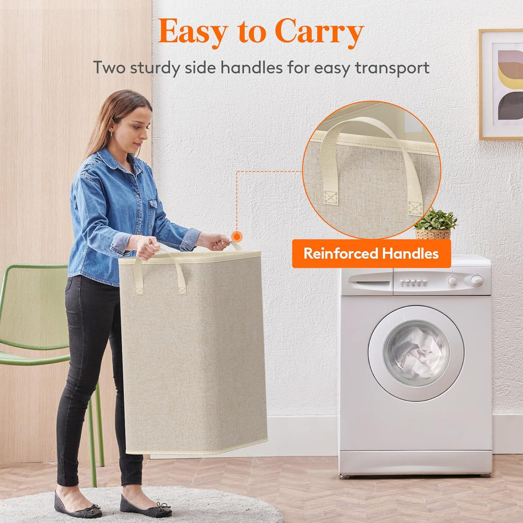 Lifewit 80L Large Tall Laundry Hamper, Collapsible Laundry Basket with Handles, Foldable Clothes Hampers for Laundry, Portable Dirty Clothes Hamper for Dorm College Bedroom Bathroom, Beige
