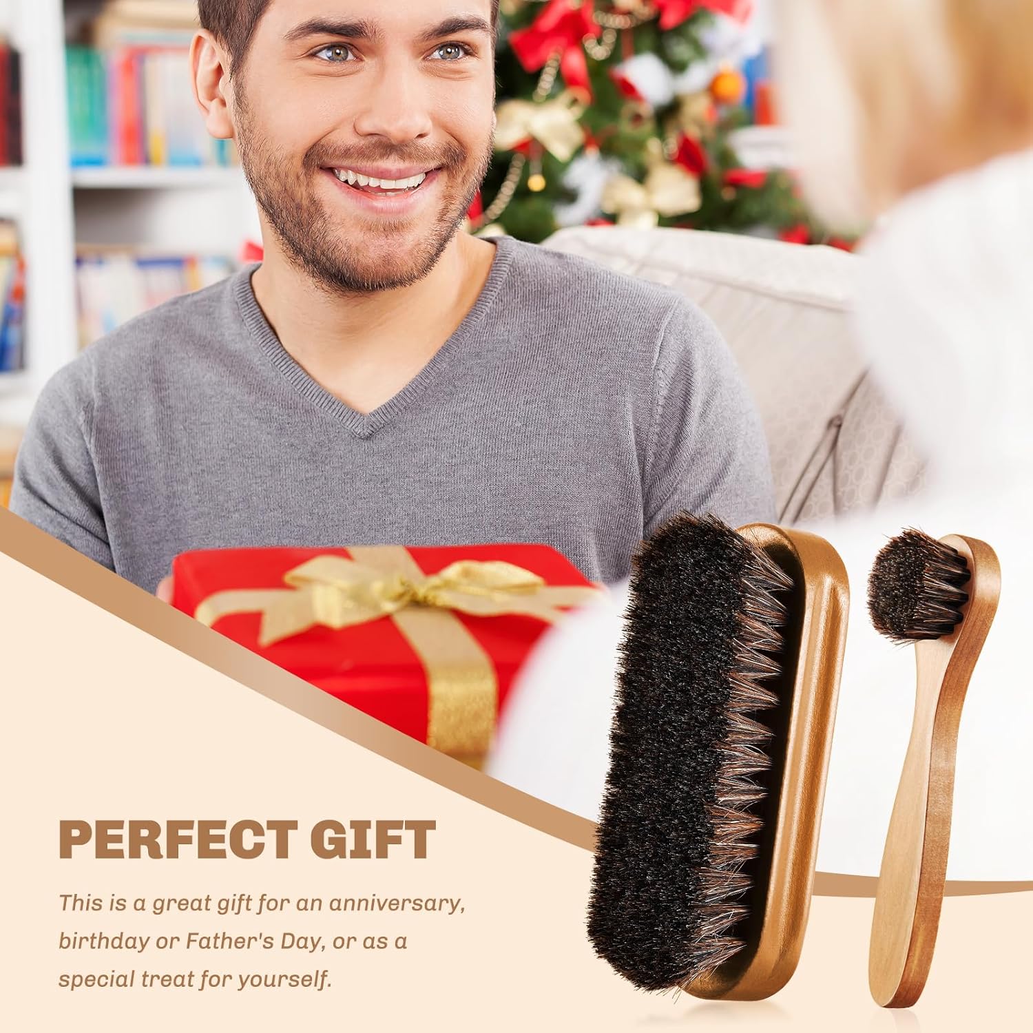 2 Pcs Horsehair Shine Shoes Brush Kit Polish Dauber Applicators Cleaning Leather Shoes Boots Care Brushes Suede Cleaner Brush(Wooden Style F)