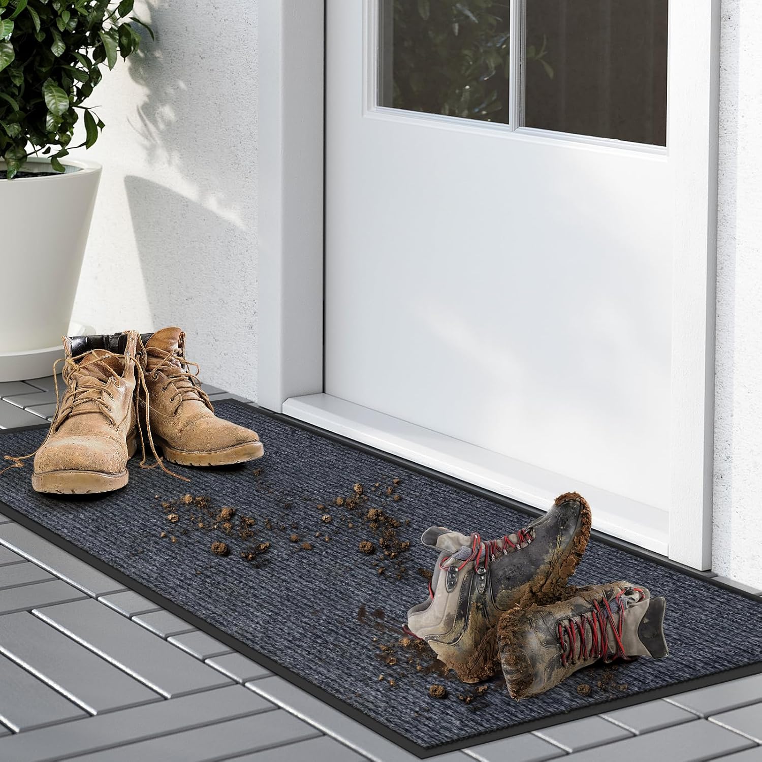 Kuyal Front Door Mat, 2'x4' Indoor Outdoor Entrance, Commercial Floor Inside Outside Entrance, Heavy Duty Durable Welcome Mat, Rubber Backing Non Slip Outdoor Rug for Entryway,Dark Gray