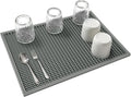 dish drying mat - 18" x 12" Grey silicone drying mat , kitchen counter dish drying mats,rubber dish drying mat, Applies to bar mat、coffee mat