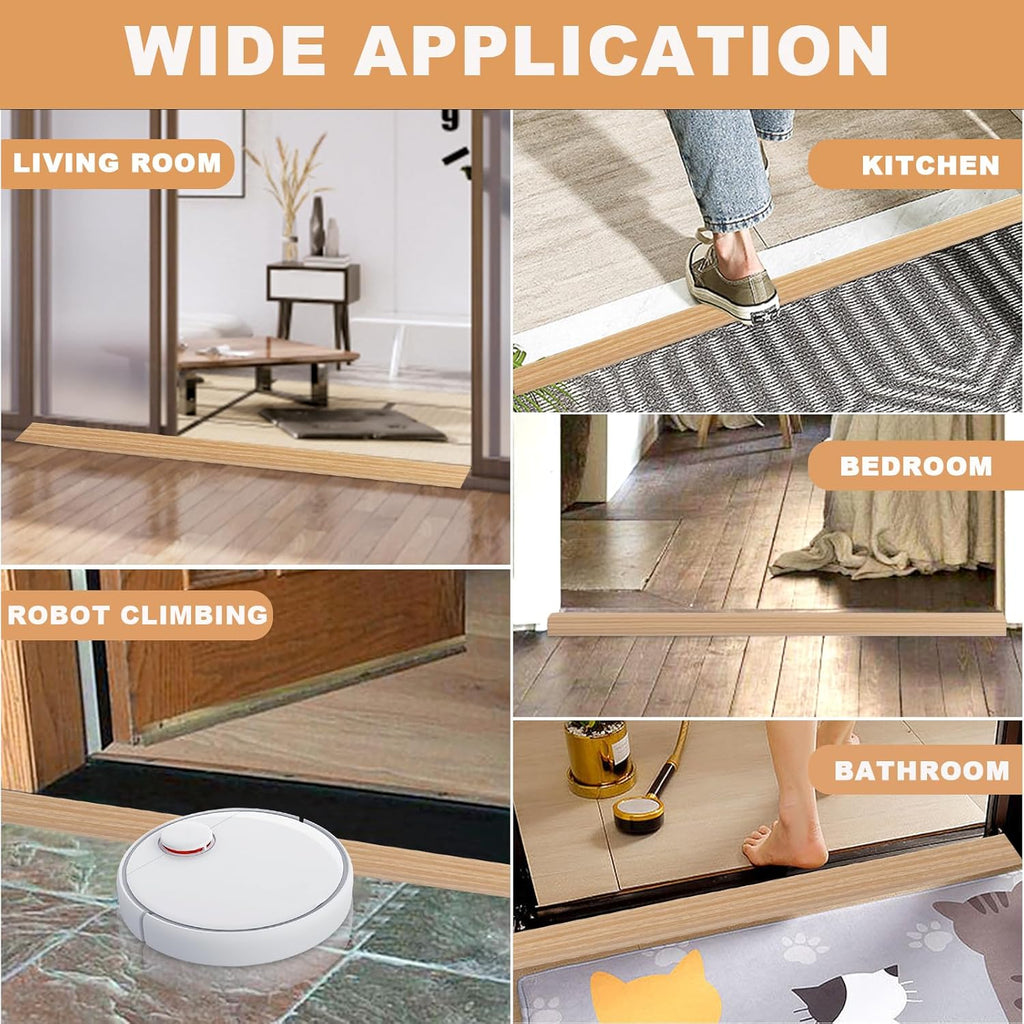 Vinyl Door Threshold Flooring Transition Strip Self Adhesive Carpet Edging Strip for Laminate Doorway Edge Threshold from 1/5" to 2/5" (Light Yellow Wood Grain, 10 Ft)