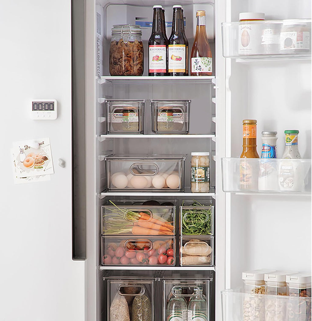 2 Pack Fridge Organizers and Storage with Pull out Drawer, Stackable Storage Drawer, Clear Refrigerator Organizers, BPA-Free for Kitchen Cabinet Pantry,3.14QT