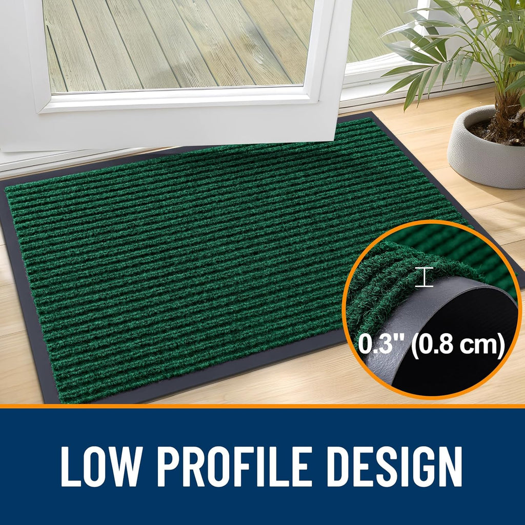 OLANLY Front Door Mat Indoor Outdoor Entrance, Waterproof Heavy Duty Doormat, Fade Resistant, Low Profile, Easy Clean Patio Porch Welcome Floor Mats for Entry, 59x20, Green