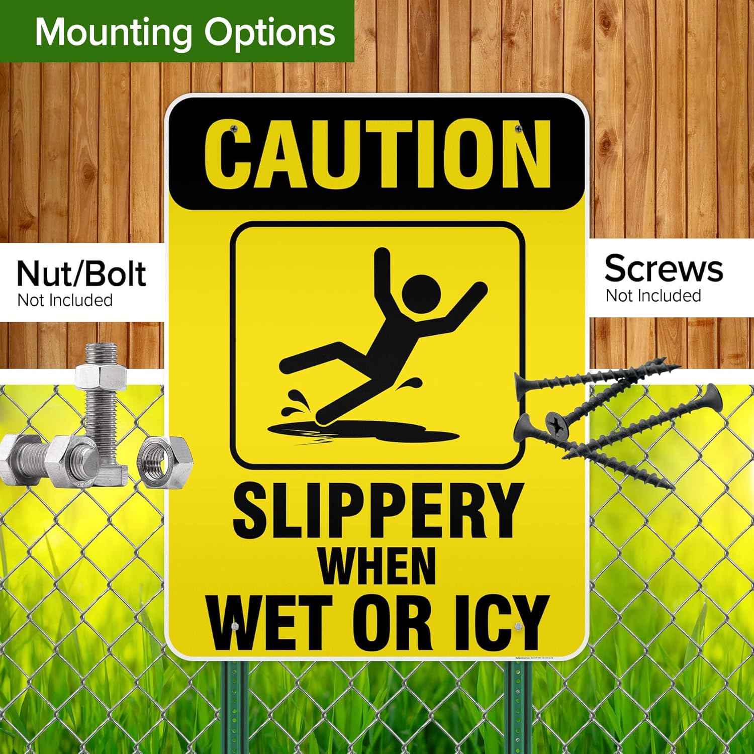 Caution Slippery When Wet Sign or ICY Sign, 36"x48" Aluminum Composite Reflective, Indoor/Outdoor Use, USA MADE By My Sign Center