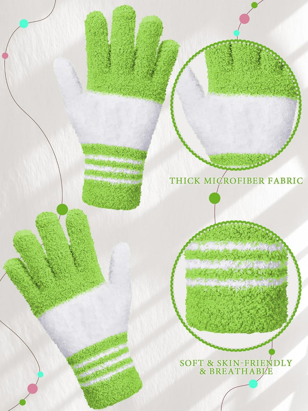 Patelai 3 Pairs Microfiber Plant Dusting Gloves Leaf Cleaning Gloves for Indoor Plants, Blinds, Furniture, House(Large,Green Yellow, Water Blue, Pink, White)