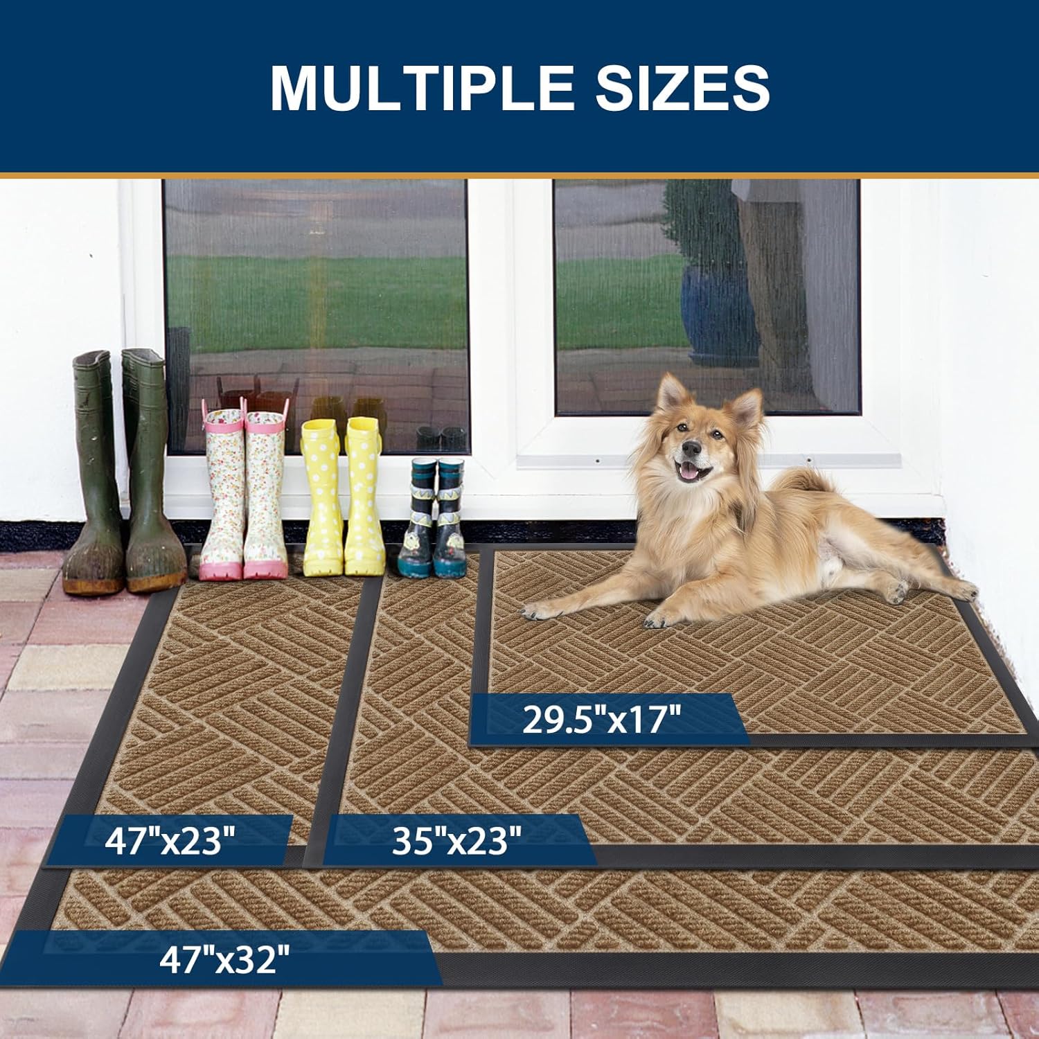 Smiry Front Door Mat Outside Entrance, Heavy Duty Outdoor Indoor Mat, Natural Rubber Doormat, Non Slip, Trap Dirt and Moisture, Easy Clean, Low Profile Patio Porch Entryway Mat, 59x35, Coffee