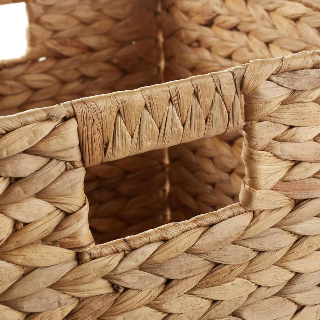 Casafield 10.5" x 10.5" Water Hyacinth Storage Baskets, Natural - Set of 6 Collapsible Cube Organizers, Woven Bins for Bathroom, Bedroom, Laundry, Pantry, Shelves