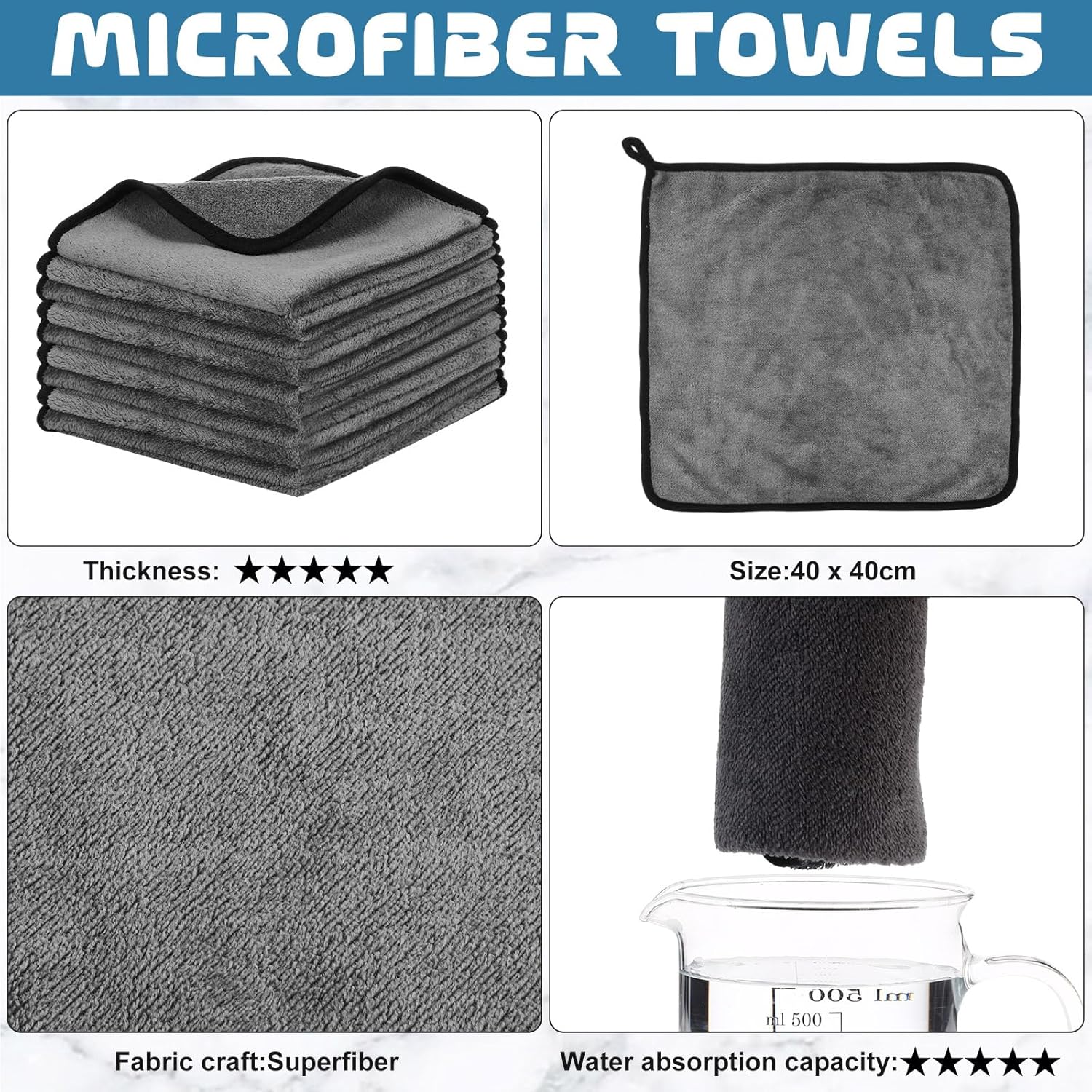 Tallew 50 Pcs Microfiber Towels 16 Inch x 16 Inch Microfiber Cloth Car Drying Towels for Cars Washing Polishing Office Windows Cleaning Household Supplies (Gray)