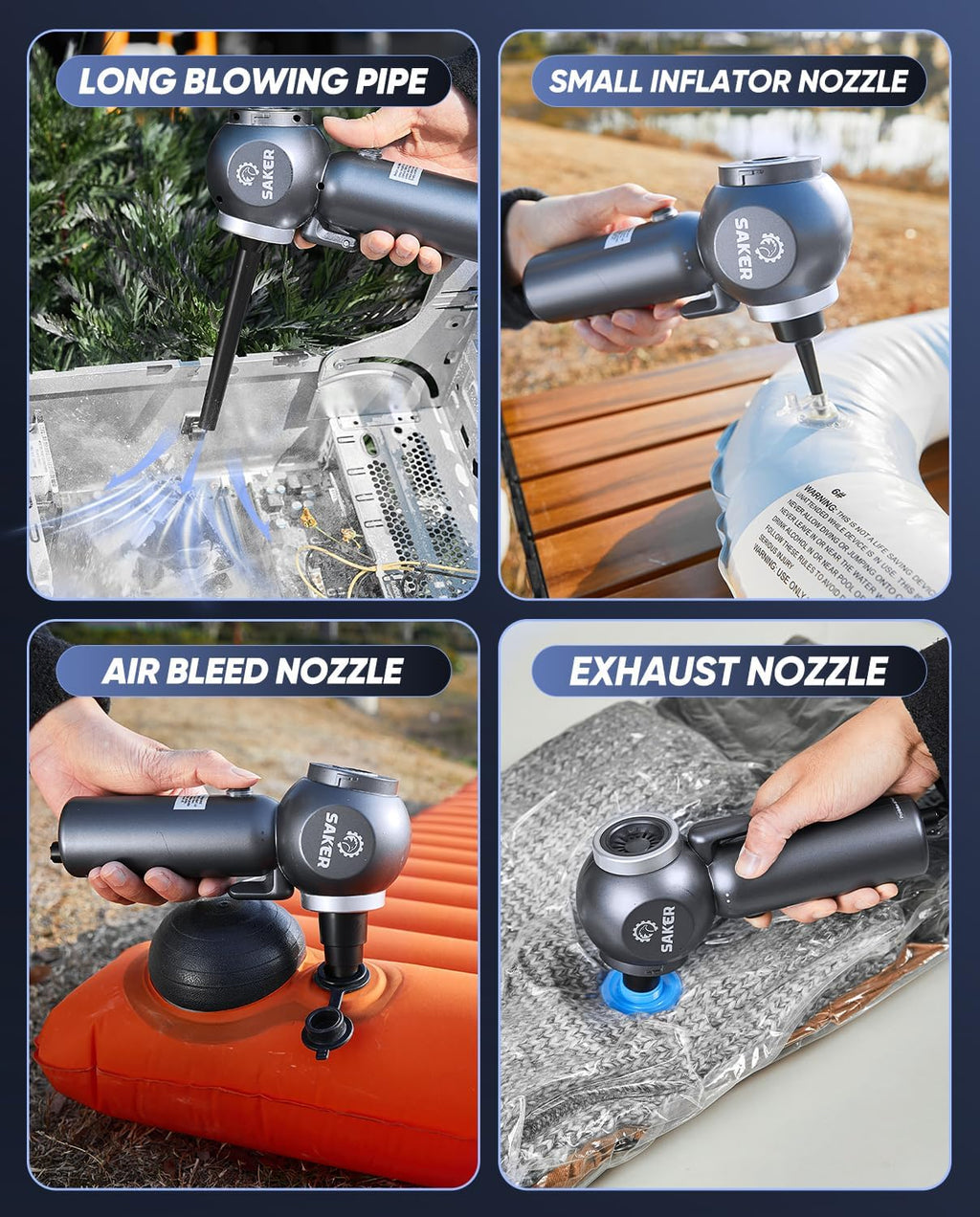 Saker 6 in 1 Car Vacuum Cleaner, 20000PA Handheld Vacuum Cordless Rechargeable 7800mAH with Type-C Reverse Charging, Window Breaker and Seatbelt Cutter for Car,Office and Home Cleaning,SW102 Blue Gray