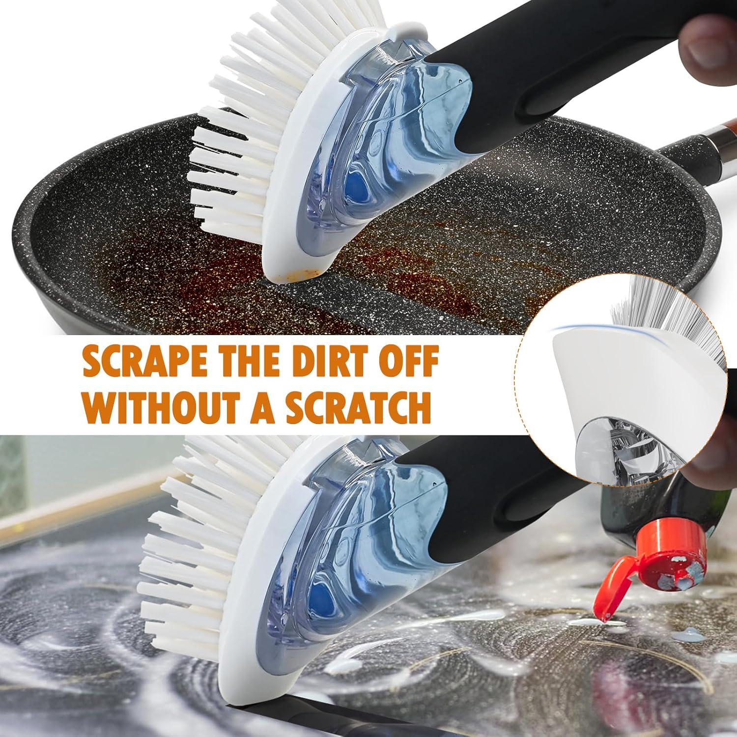 Soap Dispensing Replacement Dish Brush Storage Set with 2 PCS Brush Refills & Holder - RIMAY Dispenser Scrub Cleaning Scrubber Kitchen Dishwashing Dish Wand Handle for Dishes/Pans/Pots/Sink(Black)