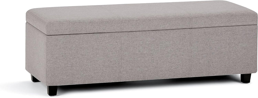 SIMPLIHOME Avalon 48 inch Wide Contemporary Rectangle Storage Ottoman Bench in Cloud Grey Linen Look Fabric, Assembled, for the Living Room, Entryway and Family Room