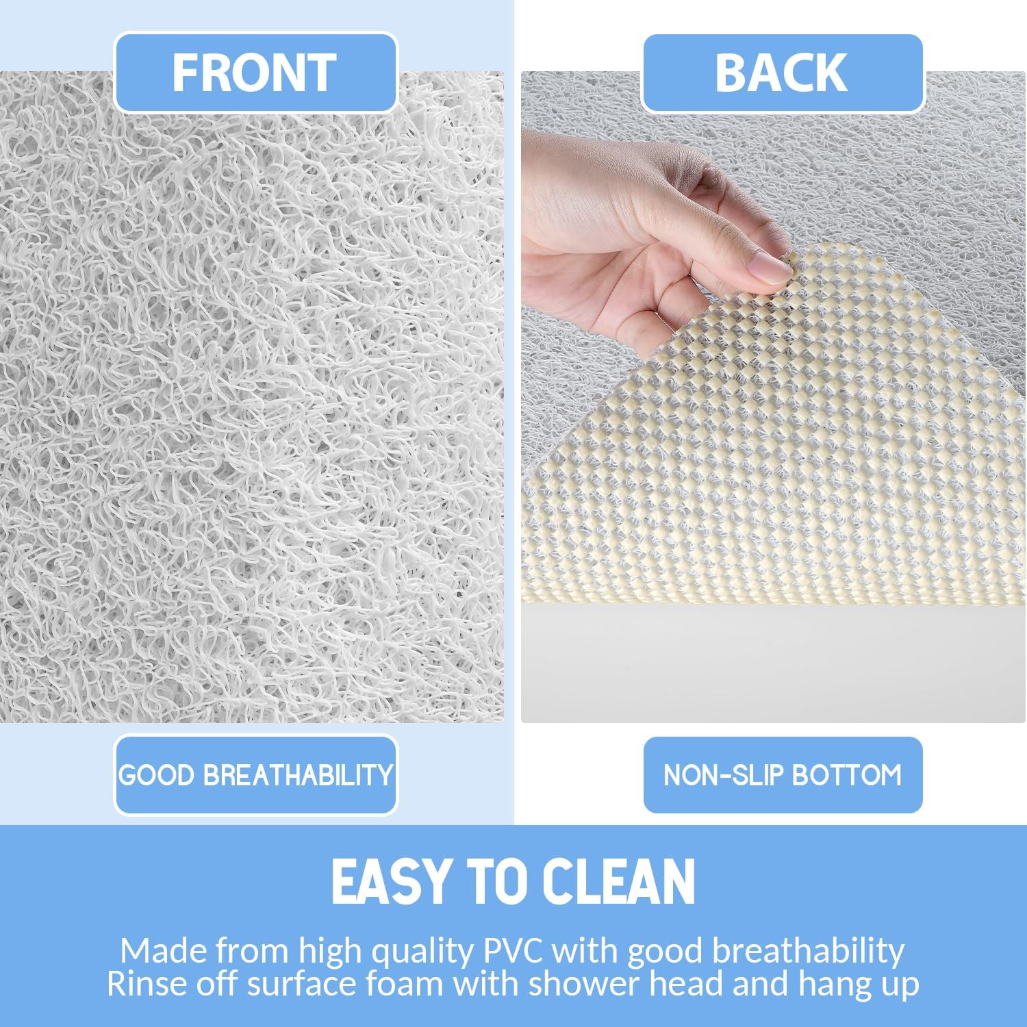 Non-Slip Bathtub Mat, Anti Slip Shower Mat, Fast Drying Bathtub Mats, Foot Scrubber Mat, Anti Slip Mat for Tub, Floor, Bathroom, Kitchen, Home, Hotel (White 24"×16")
