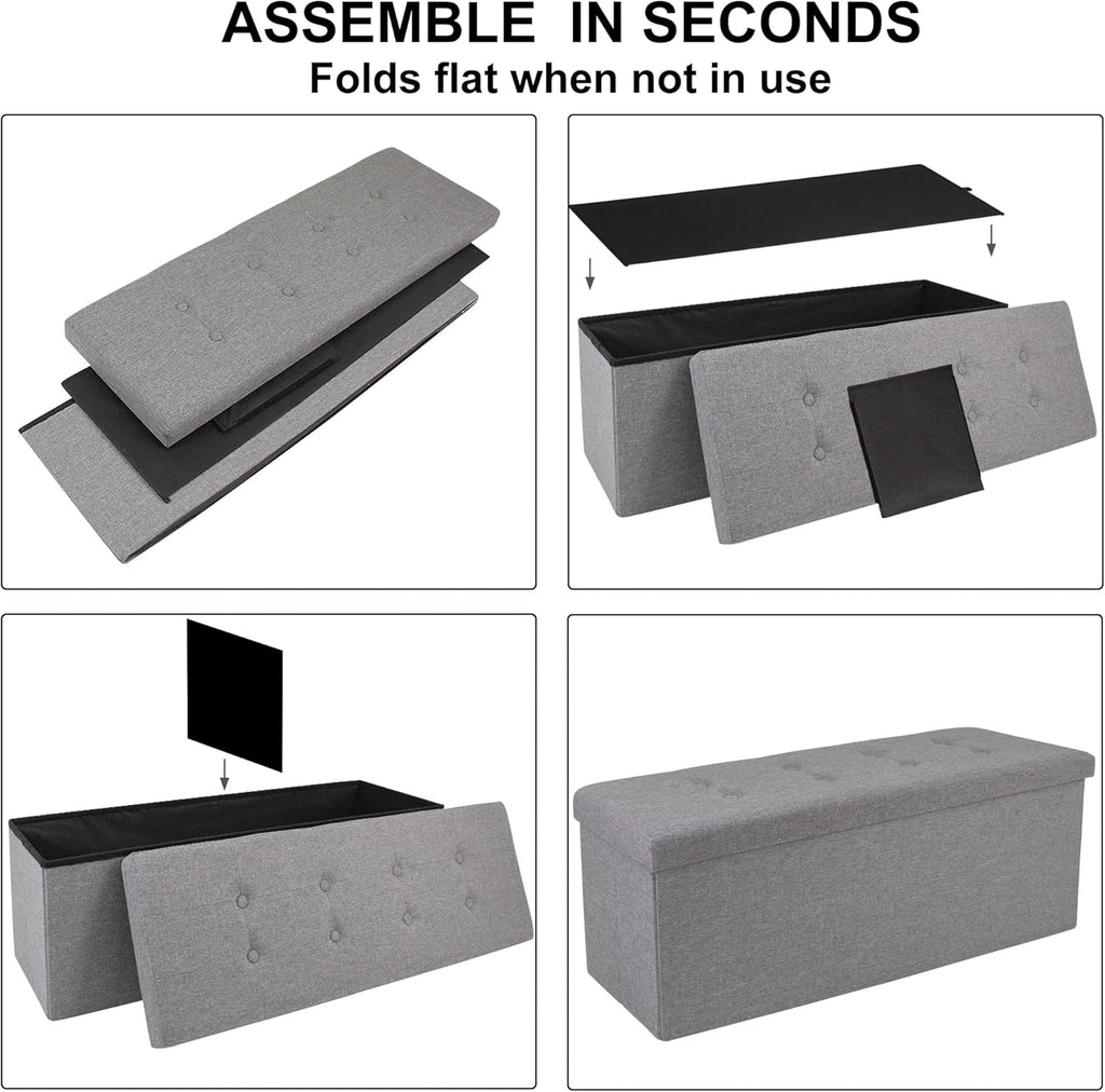 GLAXYFUR 43 Inches Folding Storage Ottoman Bench, Storage Chest, Footrest for Entryway, Living Room, Holds up to 660 lb, Light Grey
