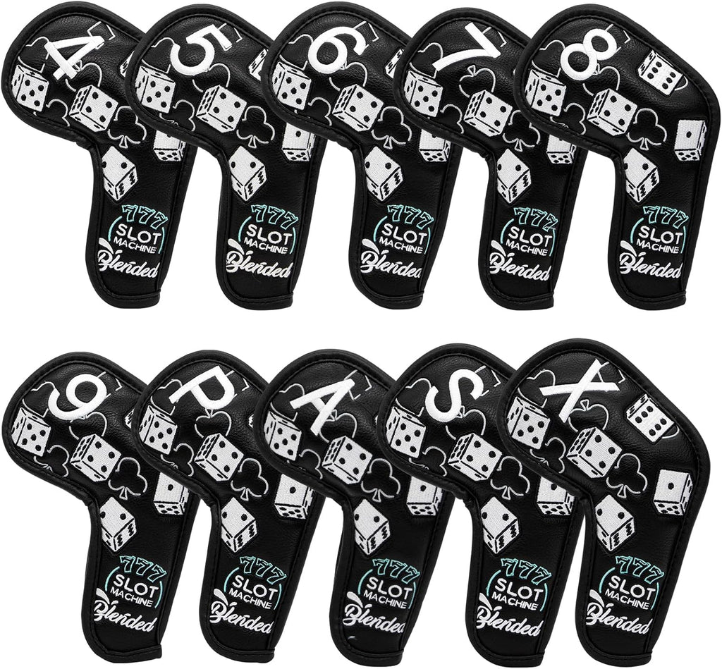 Golf Iron Covers Lucky 777 Golf Iron Headcover 10pcs Synthetic Leather Golf Clubs Iron Covers for Golf Clubs Head Covers for Irons with Magic Tape Fit All Brands