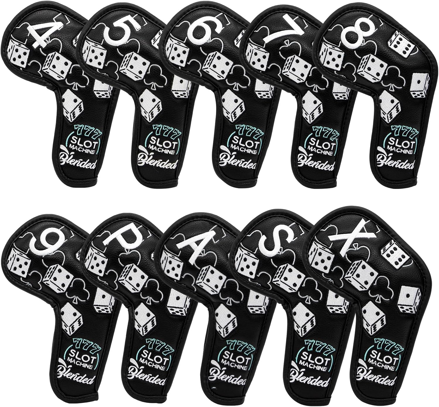Golf Iron Covers Lucky 777 Golf Iron Headcover 10pcs Synthetic Leather Golf Clubs Iron Covers for Golf Clubs Head Covers for Irons with Magic Tape Fit All Brands