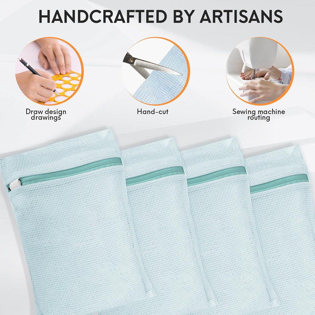 4 Piece Blue Small, Durable Organic Cotton Mesh Laundry Bag with Strong Zipper and Breathable Mesh, Delicate Laundry Bag for Underwear, Clothes, Pants and Socks