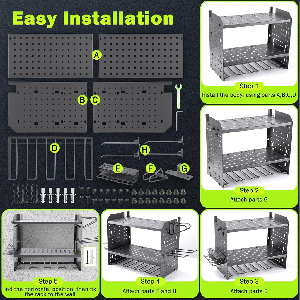 Wall Mount for EGO-Compatible Tools – 3-Layer Adjustable Garage Organizer 200lbs – Heavy Duty Hanger for Leaf Blower, Trimmer, Weed Eater (grey)